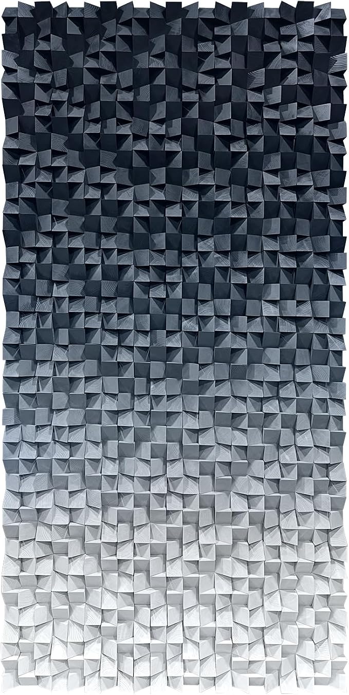 LIUZEYUE Oversized Wood Block Wall Art, Dramatic Tonal Texture | modern wall sculpture; graphite and silver gray, hand-finished color; corporate lobby visual wall anchor; 39.4 x 78.7 in - Image 2