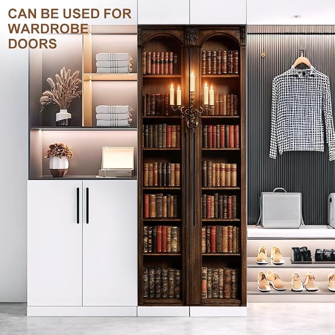 Dark Library Door Mural, Vintage Bookshelf Room Decor | Peel-and-stick vinyl door decal, self-adhesive home decor wallpaper, 30.3" W x 78.7" L, 2-pack - Image 8