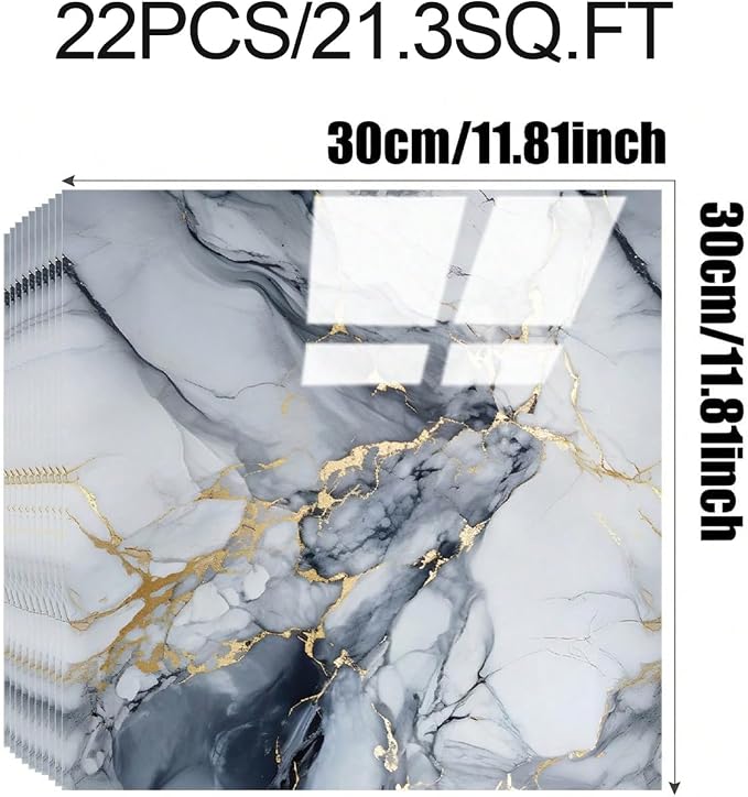 Chejiaye 22pcs Marble Peel and Stick Backsplash Surface Waterproof Wall Panels,Self-Adhesive Marble PVC Foam Wall Panels for Kitchen, Bathroom - 11.8"x11.8" Kitchen Tile(Not Real Tiles,Blue) - Image 4
