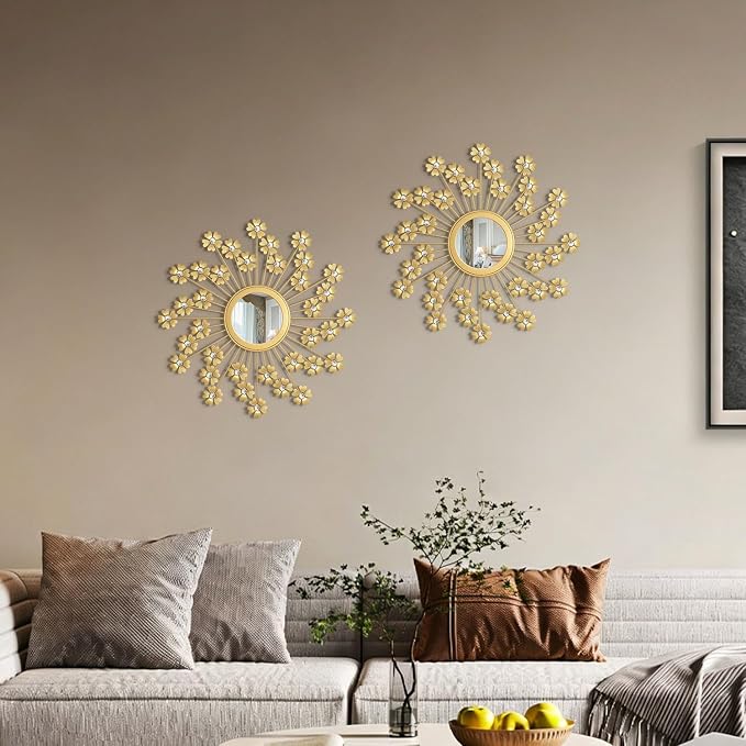 2 Pack Metal Mirrors for Wall Boho Sunburst Wall Mirror Home Decor Modern Decorative Wall Art for Bedroom Living Room Entryway - Image 4