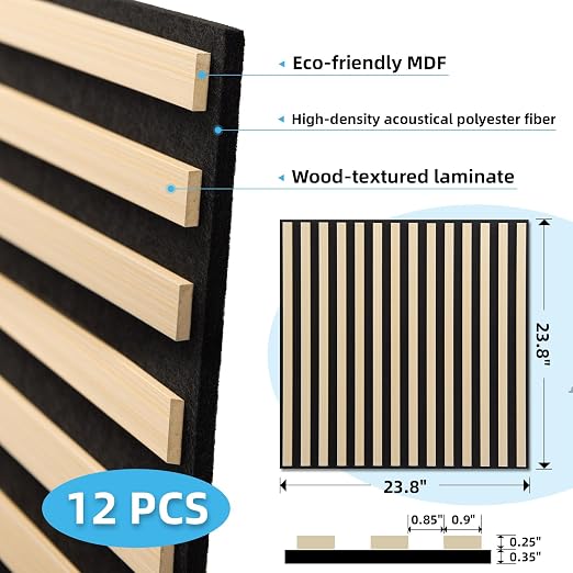 Art3d 12-Pack Acoustic Wood Slat Panel & Ceiling Tile, 2 x 2 ft, Ashtree | Crack-Resistant, Scratch-Resistant, Eco-Friendly, Durable, Grid Compatible, Ideal for Living Room, Bedroom & Home DIY Upgrade - Image 6