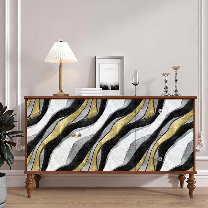 Luxury Black White Gold Fluid Modern Marble Peel and Stick Wallpaper Self Adhesive 17.72" x 236.21'' Textured Wavy Agate Wall Paper Renter Friendly Removable Waterproof for Living Room Bedroom - Image 6