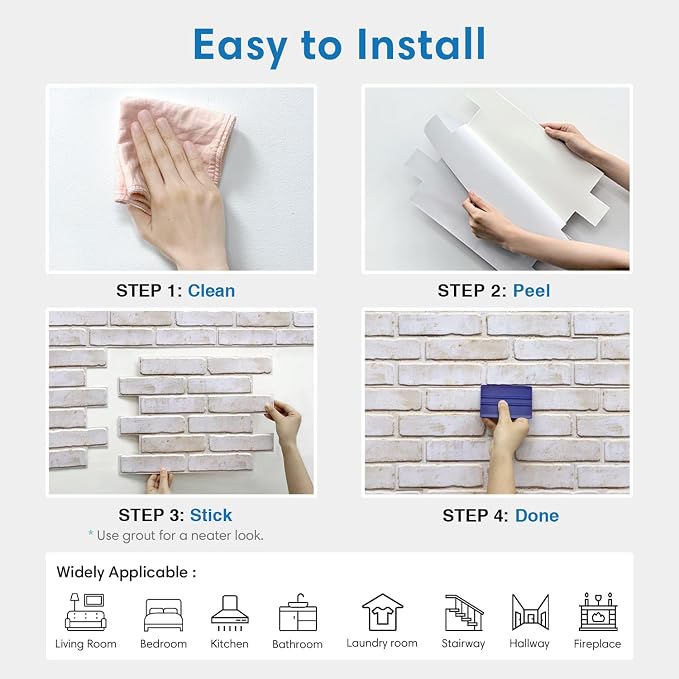 COMSTICKC 3D Faux Brick Wall Panels Peel and Stick, 10 Pcs 15.7" x 11.8" | Warm White, Not Real Brick, Ultra-Light Thin PVC Wall Tiles, 3D Fake Brick Decorative Sticker Wall Covering, Cover 12.9 sq ft - Image 8