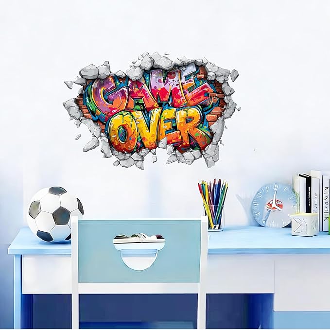 Game Over Wall Decals Stickers, Graffiti Letter Wall Art Peel and Stick, Removable Vinyl Wall Decor for Bedroom, Living Room, Office, Home Decoration - Image 3