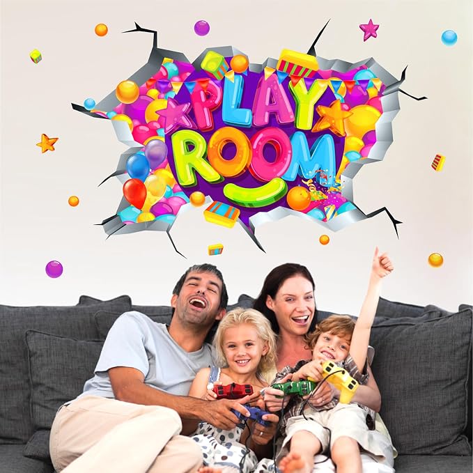 Kids Playroom Wall Decals Colorful 3D Broken Wall Stickers Peel and Stick | Playroom sign, removable vinyl art wall murals, colorful inspirational decoration, for classroom nursery baby bedroom school - Image 8
