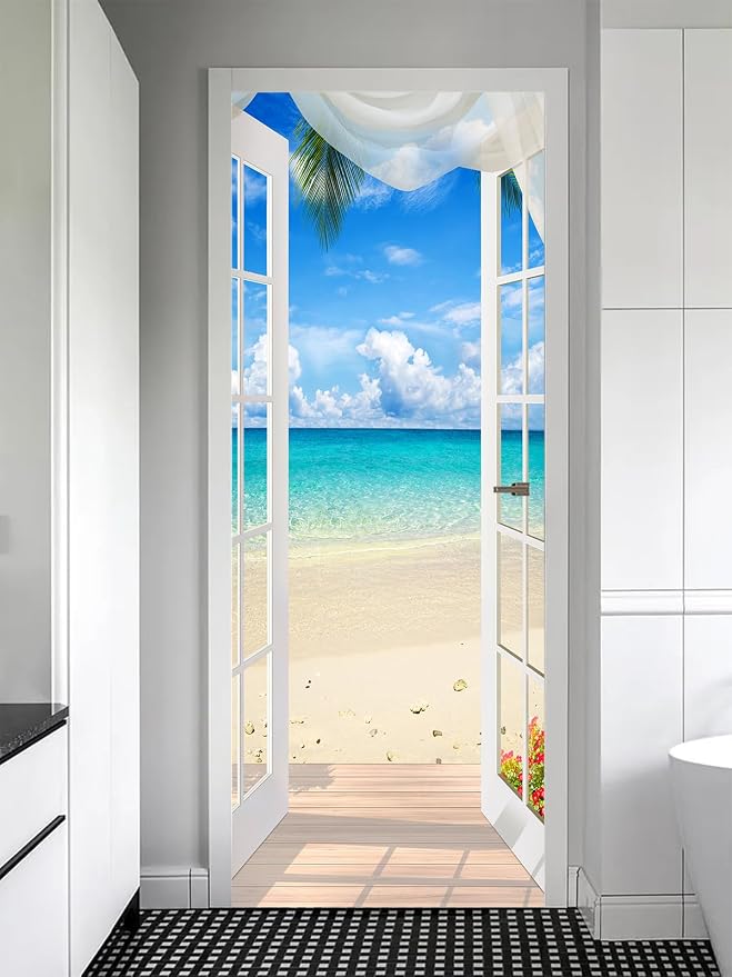 artfanke 3D Door Sticker Peel and Stick 33.5"x84.6"- Self-Adhesive Door Murals Poster Wallpaper - Seascape Wall Decals for Home Decor (2 Sheets/Set) - Image 9