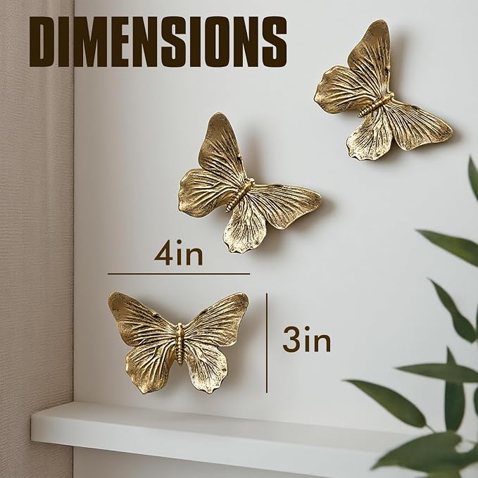 GUSFREUD 3D Butterfly Wall Decor Set – Resin Wall Decor for Living Room, Bedroom, Bathroom, Dining Room, Outdoor and Gallery Walls - Antique Copper - Set of 3 - Image 2