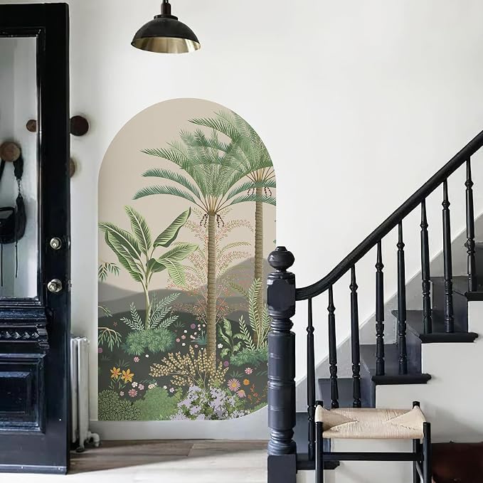 Large Jungle Green Tropical Arch Wall Decals Peel and Stick 63"x 34.2" | Botanical Tropical Landscape Wall Sticker Earth Tones Woodland Wall Decal Accent Bed Art Decor for Bedroom Living Room - Image 6