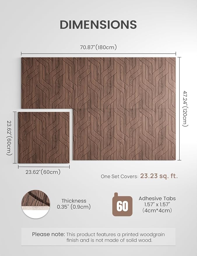 Fluxynara 6-Pack Large Felt Bulletin Board, Walnut Artistic | 70.87" x 47.24" Cork Board Alternative, Acoustic Wall Panels with 60 Adhesive Tabs for Recording Studios and Home Offices - Image 2