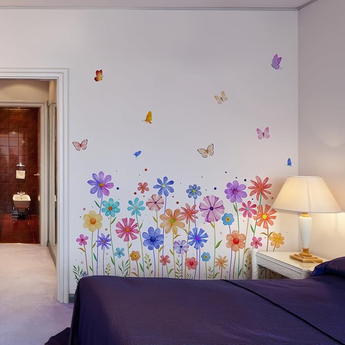 3 Pieces Colorful Flowers Wall Decals Vinyl Colorful Flowers Wall Stickers Removable Floral Art Murals Peel and Stick Decor for Girls Bedroom Living Room Nursery - Image 5