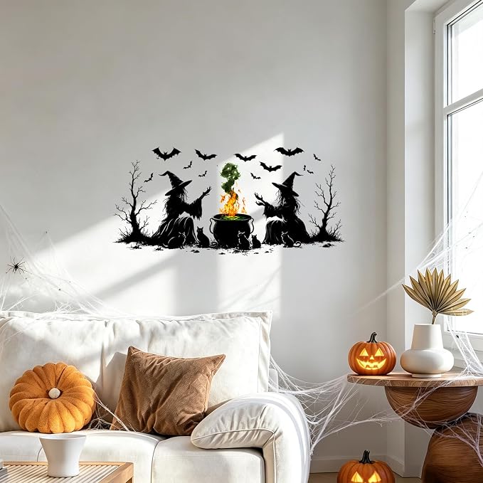 Halloween Witch Cauldron Wall Decals Peel and Stick, Spooky Potion Wall Stickers with Witch Hat Pumpkin, Removable Vinyl Halloween Wall Decor, Wall Art for Bedroom Living Room Party Decorations - Image 4