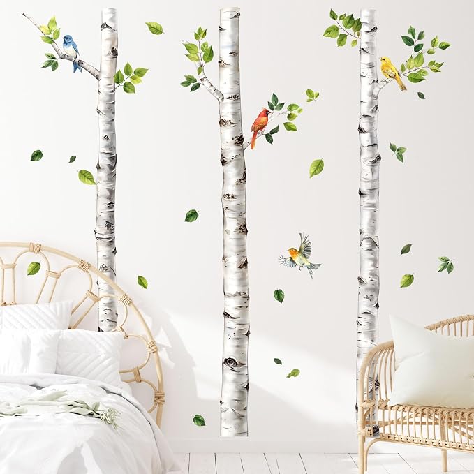 68.5" Large Birch Tree Wall Decal White Aspen Tree Birds Wall Stickers Peel and Stick Birches Wall Art Decor for Bedroom Living Room Office Baby Nursery(H 68.5" x W 65.4") | White Tree Animals Forest Bird Leaves Decorative Wall Stickers for Kids Baby B... - Image 6