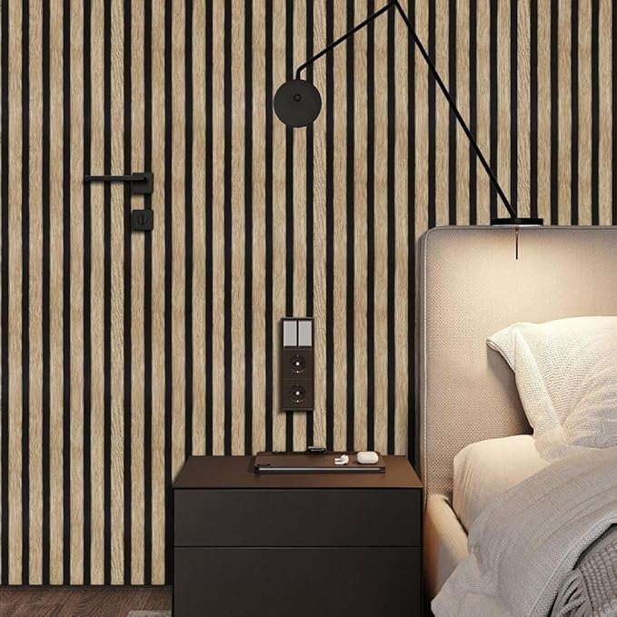 Arthome 17''x240'' Wood Slat Wallpaper,Peel and Stick Self Adhesive Wood Wallpaper PVC Vinyl Decorative Removable Wallpaper Waterproof Faux Wood Grating Stripe Contact Paper for Living Room Bedroom - Image 4