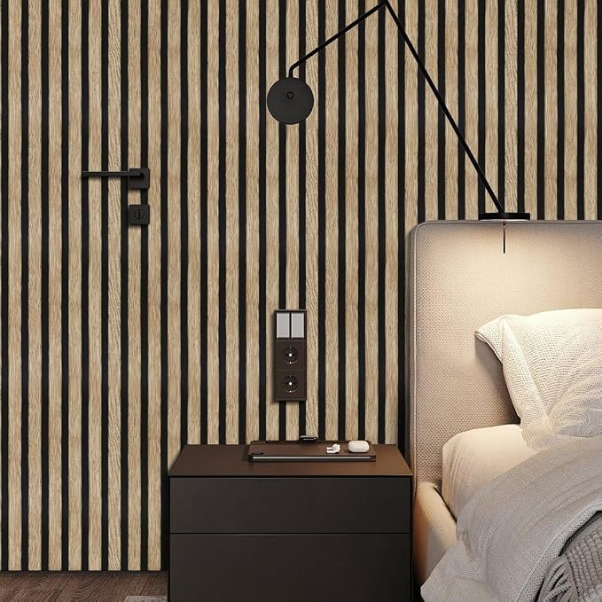 Arthome 17''x393'' Wood Slat Wallpaper,Peel and Stick Self Adhesive Wood Wallpaper PVC Vinyl Decorative Removable Wallpaper Waterproof Faux Wood Grating Stripe Contact Paper for Living Room Bedroom - Image 4