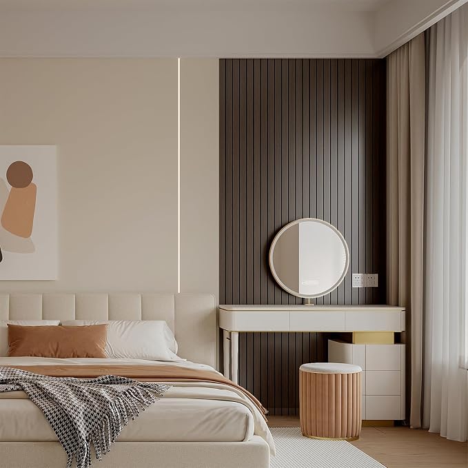 YLL YLL PVC Slat Wall Panel Peel and Stick 118"x 15.7" Faux Smoked Wood Grain Slat Panel Self-Adhesive Wallpaper Soundproof 3D Wall Panels - Image 5