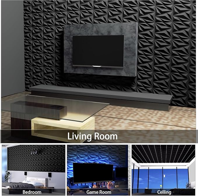 Heikki 30 Pack 3D Wall Panel for Interior Wall Décor, PVC Flower Textured Wall Panels for Living Room Bedroom Hotel Office, 11.8"x11.8", Double-sided Tape (Black-DJZ) - Image 7