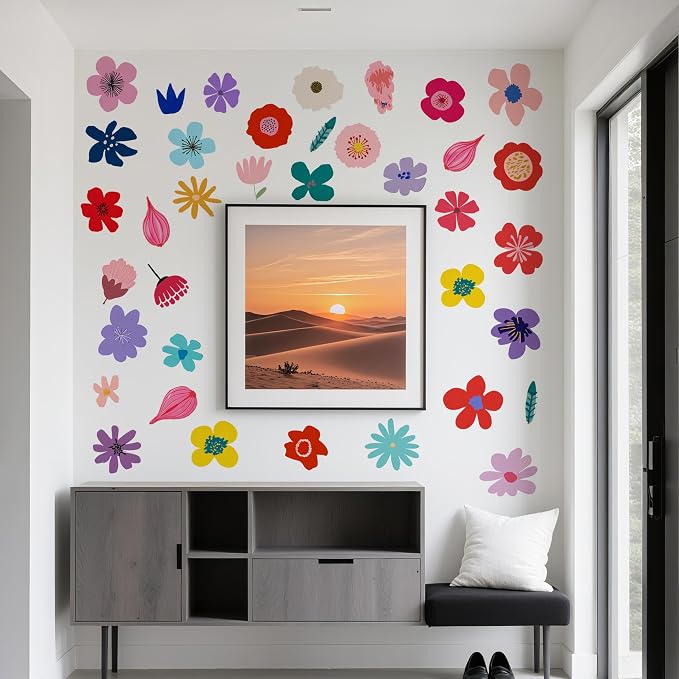 Flowers Wall Decals - Peel and Stick Cute Floral Flowers Wall Stickers,Removable Bright Colors Floral Wall Decor for Kids Bedroom, Living Room, Nursery Decor Wall Corner Decoration - Image 4