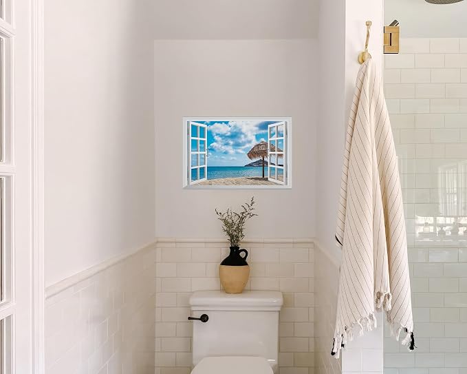 FLFK Fake Window Wall Decal - Ocean Beach Faux Window Wall Mural for Wall Decor, Peel and Stick Wall Sticker,24"x16" - Image 4