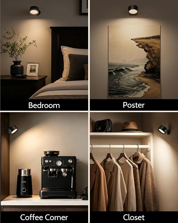 LED Wall Mounted Lights, Rechargeable Wall Sconces, 3 Color Temps, Remote & Touch, 360° Rotating and Dimmable for Bedroom, Bedside & Reading (Black, 3 Pack) - Image 5