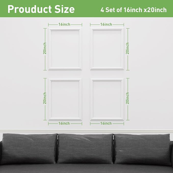 Peel and Stick Wall Molding, 4 Set 16" x 20" Pre Cut Wainscoting Panels | Ready-to-Assemble Wall Accent Kit, Paintable & Lightweight Molding Trim Decor for Living Room Bedroom Hallway Picture Frames - Image 2