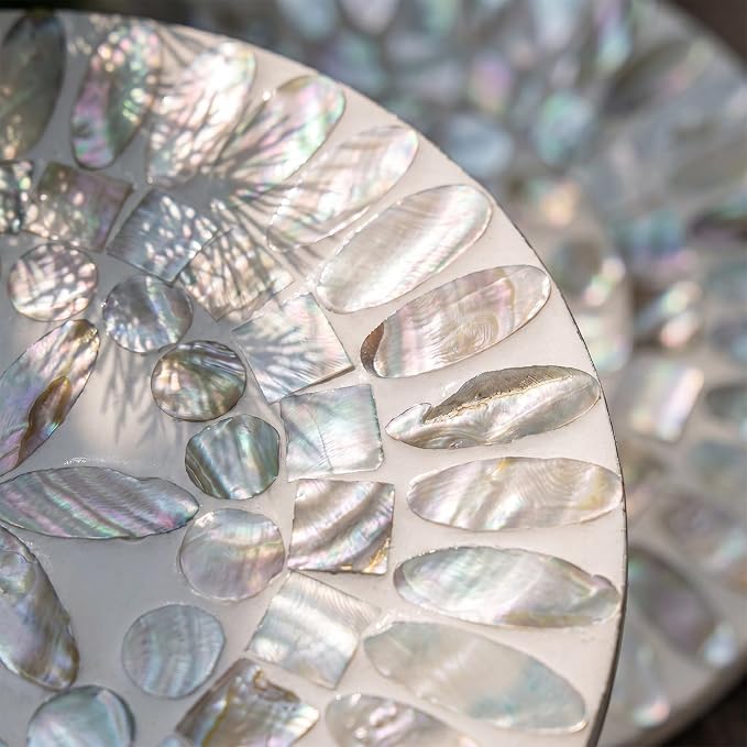 Novabright 6 Pcs Shell Wall Decor 11.8 Inches Natural Mother of Pearl Shell Plate Coastal Wall Art Mosaic Sculpture Handmade Hanging Plates Arts for Bedroom Bathroom Home Office Hotel - Image 2
