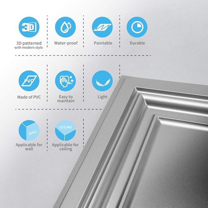 Art3d PVC Ceiling Tiles, 3D Plastic Sheet in White, 2 x 2 ft, 12-Pack | Lightweight, Waterproof, No Sag and Breakage, Compatible with Grid System, Perfect for Basement, Kitchen - Image 7