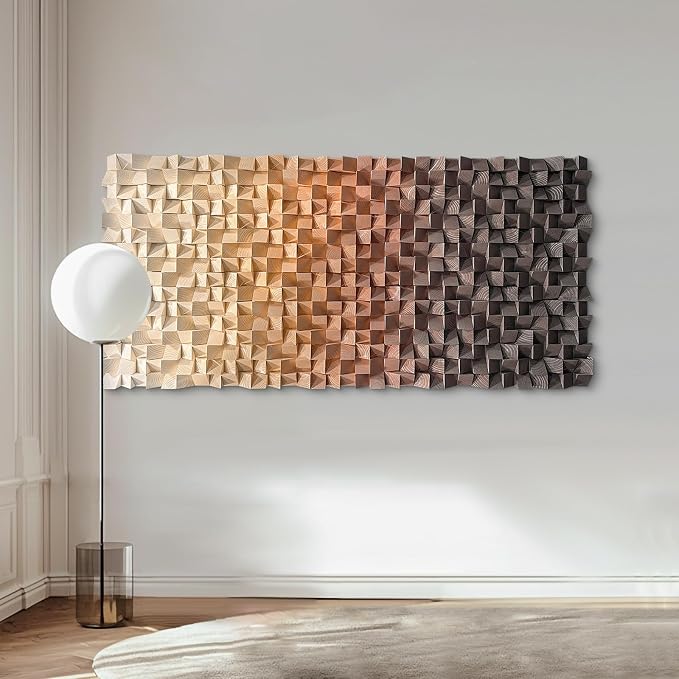 LIUZEYUE Large Textured Wood Wall Art Featuring Organic Cube Texture | textured wall art for hotel lobby; sand and dark brown, wood relief depth; hotel lobby neutral-tone backdrop; 35.4 x 70.9 in - Image 6
