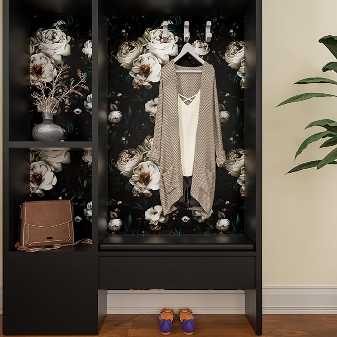 Laatse Dark Black Floral Wallpaper Peel and Stick 17.5" × 393" | Self Adhesive/Removable/Waterproof/Thick Vinyl Contact Paper for Bathroom Bedroom Shelf Cabinet Drawer,Prepasted,Easy Peel - Image 6