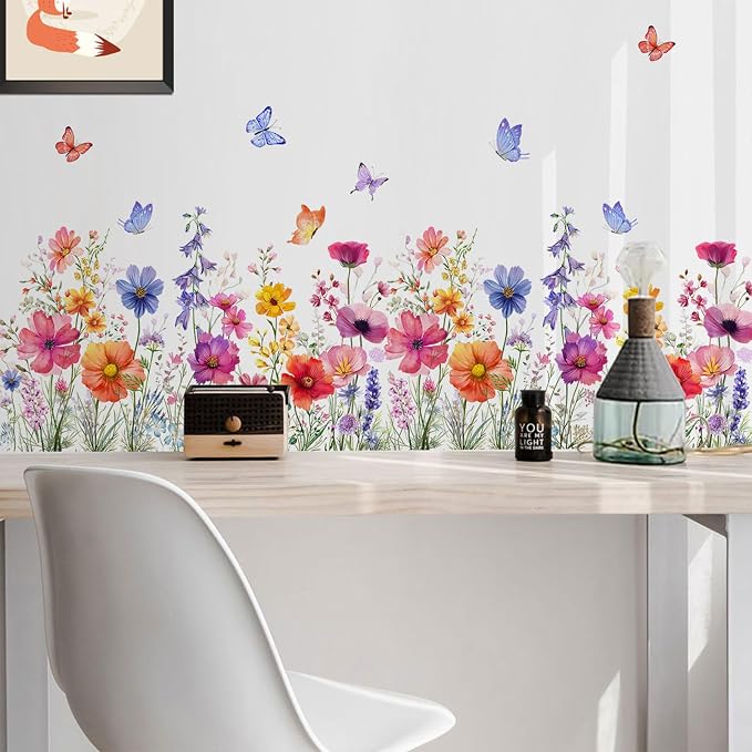 TUOKING Orange Flowers Wall Stickers Decor,Removable Butterfly Wall Murals | Peel and Stick Modern Wall Art Decal Home Decor for Kitchen,Bedroom,Living Room(MS3160) - Image 6