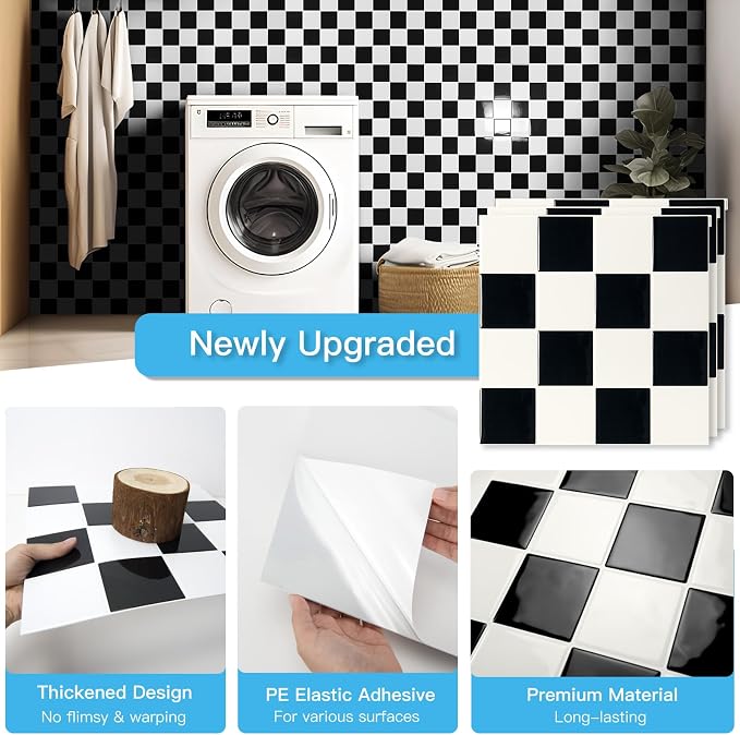 Art3d Grid Peel and Stick Backsplash, 10-Pack, 12 x 12 in, Black & White | Enhanced Thickness, Strong Adhesion, Moisture Resistant, Long-Lasting, Minimalist Look, DIY Friendly, for Kitchen Countertops - Image 5