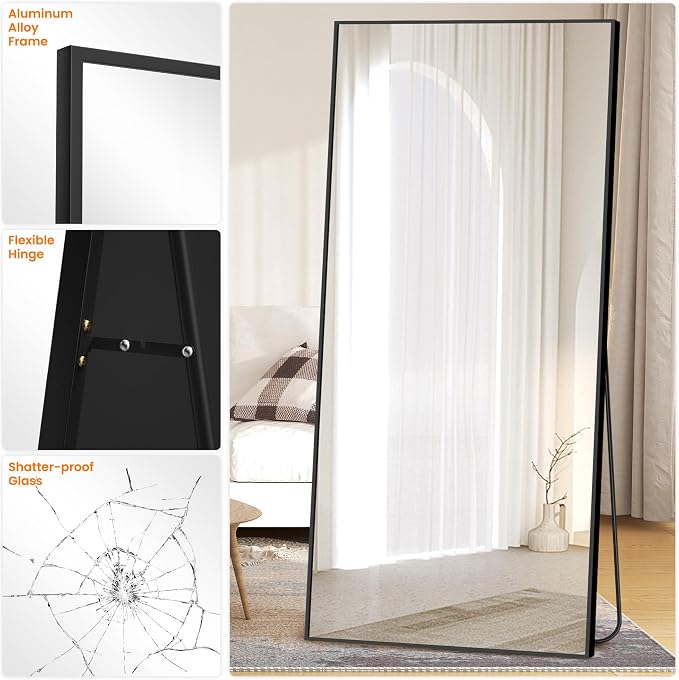 TRAHOME Full Length Floor Mirror 75"x35", Large Standing Body Mirror, Black - Image 7