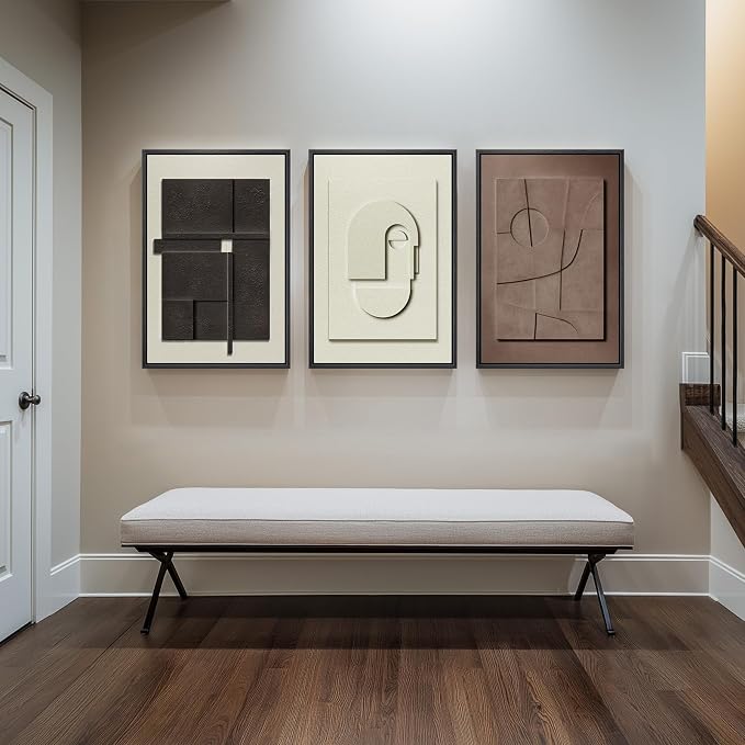 Large 3D Framed Abstract Wall Art Set, 3 Piece Modern Artwork for Walls | Solid Wood Frames, Textured Paintings, Black White Brown Neutral Tones, Living Room Dining Bedroom Office Pictures Wall Decor - Image 5