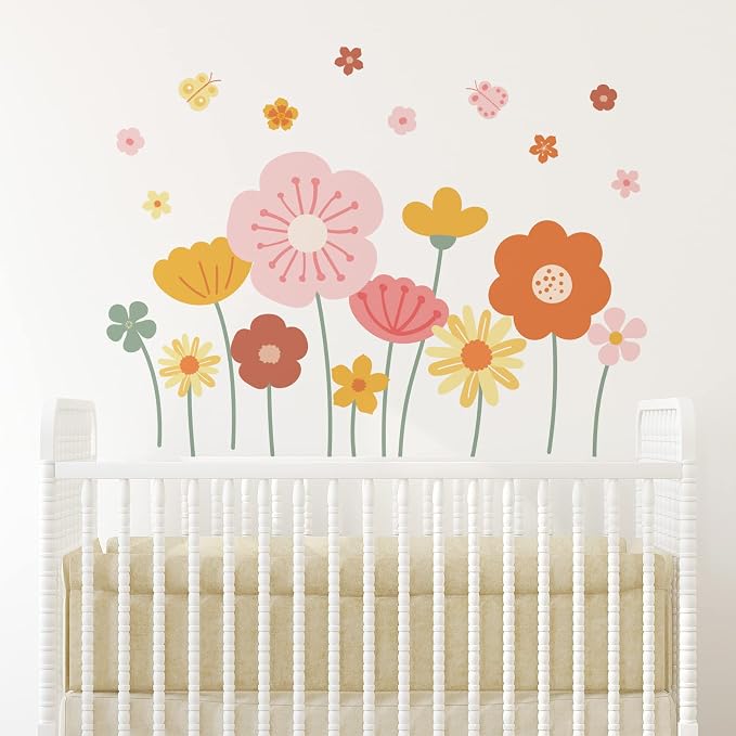 Zonon 6 Pcs Flower Wall Decals Peel and Stick Sticker, Cute | Vinyl Removable Wall Stickers & Murals, Cute Wildflower Decor for Bedroom, Cartoon Flower Wall Decals, Living Room, Nursery - Image 4