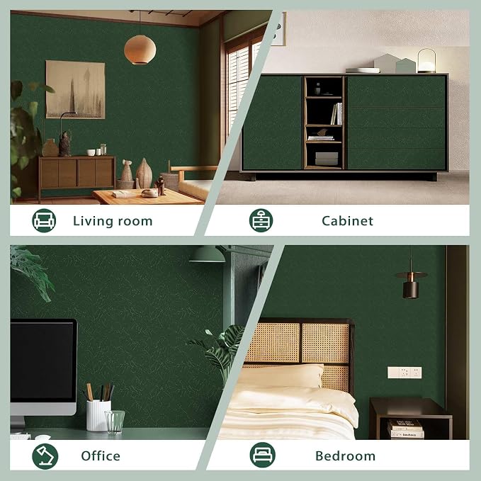 Dark Green Peel and Stick Wallpaper Removable Silk Texture Contact Paper | 15.7" X 196.8" Self Adhesive Vintage Embossed Stick on Wallpaper Home Decorativon for Wall Shelf Liner Paper - Image 5