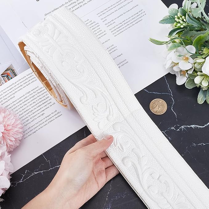 CRASPIRE 82x3 inch Molding Peel and Stick White 3D Flexible Foam Wall Trim Self Adhesive Wallpaper Border Sticky Decorative Edging Baseboard Lines for Mirror Border Wall Hotel DIY Decor - Image 3