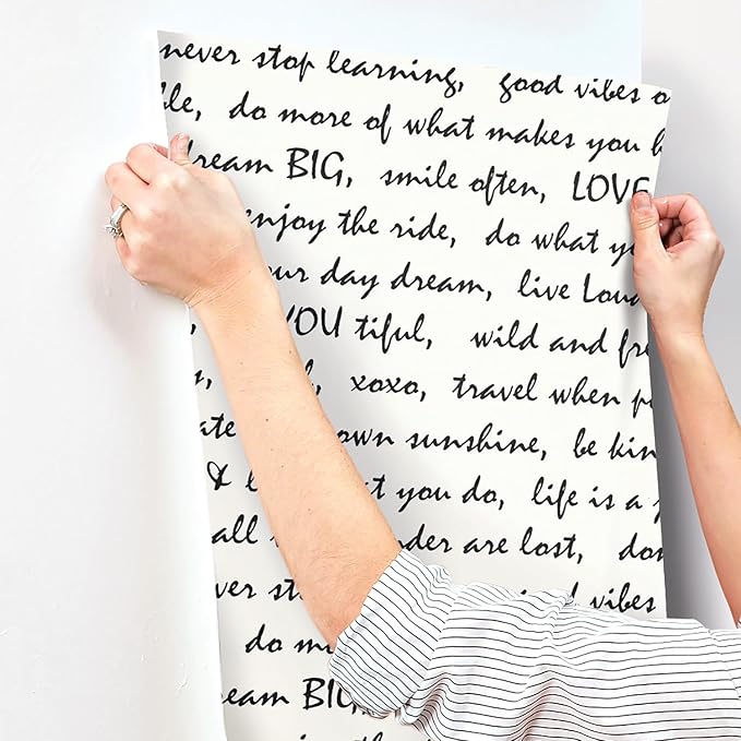 RoomMates Black Dream Big Script Peel and Stick Wallpaper, 20.5 in x 16.5 ft Roll, Vinyl, Removable, For Smooth Surfaces - Image 8