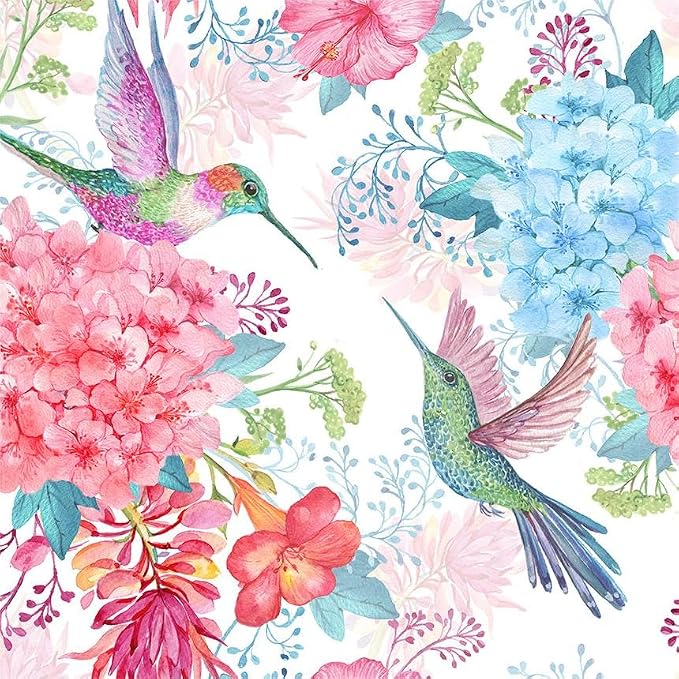 Vintage Pink Hydrangea Floral Hummingbird Birds Flower Peel and Stick Wallpaper Wall Decor Self Adhesive Wall Paper Stick on Easy Peel Off Contact for Renter Apartment by VistaPalette