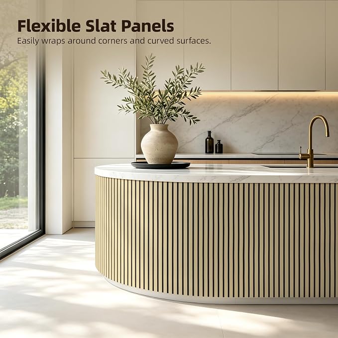 Vieshful 4-Pack Acoustic MDF Wood Slat Wall Panels for Flat & Curved Walls | 23.6"x47.2" Sound Absorbing Wall Panels for Living Room, Columns, TV Wall & Interior Decor, Natural Oak - Image 7