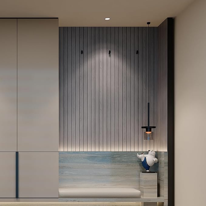 YU LI 3DH Peel and Stick PVC Slat Wall Panel 236"x15.75" Self-Adhesive Thick Faux Grey Wood Grain Wallpaper Panel 3D Soundproof Wall Panels for Walls & Ceilings - Image 5
