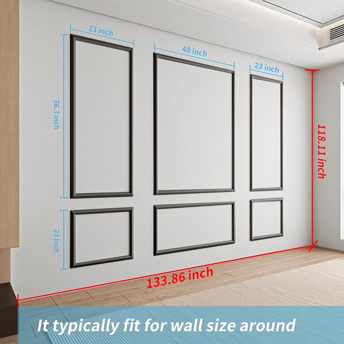 Art3d Pre-Cut Wall Molding Set of 6 pcs, 3 Top 3 Bottom, Black | Ready-to-Assemble Wainscoting Panel, High-Impact, Precision Pre-Cut, DIY-Friendly, Ideal for Indoor Wall Decor, Accent Walls - Image 7