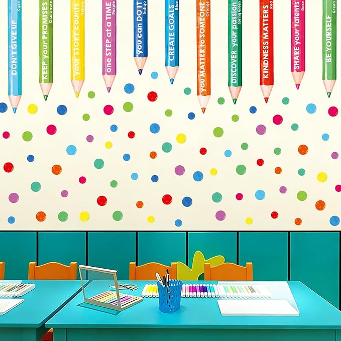 Inspirational Wall Decals, Multicolor Pencils Polka Dots Wall Stickers, Peel and Stick Motivational You Can Do It Wall Decor for Playroom Classroom Nursery Preschool Decoration - Image 5