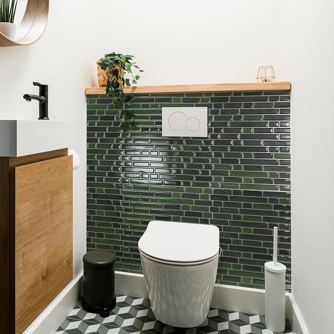 Art3d Linear Design Tile Peel and Stick Backsplash, 10-Sheet, Dark Green | 12 x 12 Inch, Enhanced Thickness, Warp Resistant, Strong Adhesion, Sturdy, for Kitchen, Bedroom, Ideal for Home Improvement - Image 3