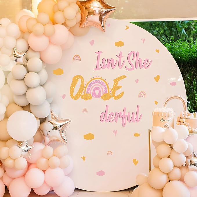 LHIUEM Boho Rainbow 1st Birthday Decals Cloud Rainbow Sweet Heart Shaped Decorations Wonderful Baby Girl Gift Bohemian Isn’t She Onederful First Birthday Stickers for Party Banner Backdrop Supplies by LHIUEM