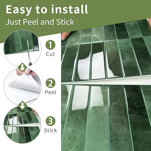 10 Sheets Upgraded Thicker Design Subway Tile Peel and Stick Backsplash | 12”×12”Self Adhesive Wall Tiles Stick on Back Splash for Kitchen,Bathroom,Camper(Forest Green) - Image 6