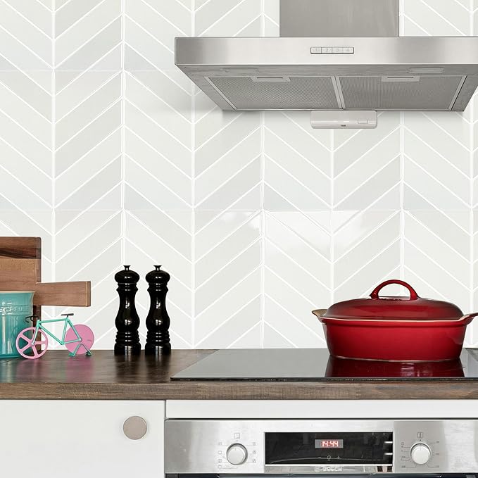 Select 5 Pack Peel and Stick Backsplash Chevron Tiles, 12x12in, Stone White | Extra Thick 3D Wall Panels, Heat & Water Resistant, Easy DIY Kitchen, Bathroom, Laundry, Fireplace & Rental Home Wall Décor - Image 5