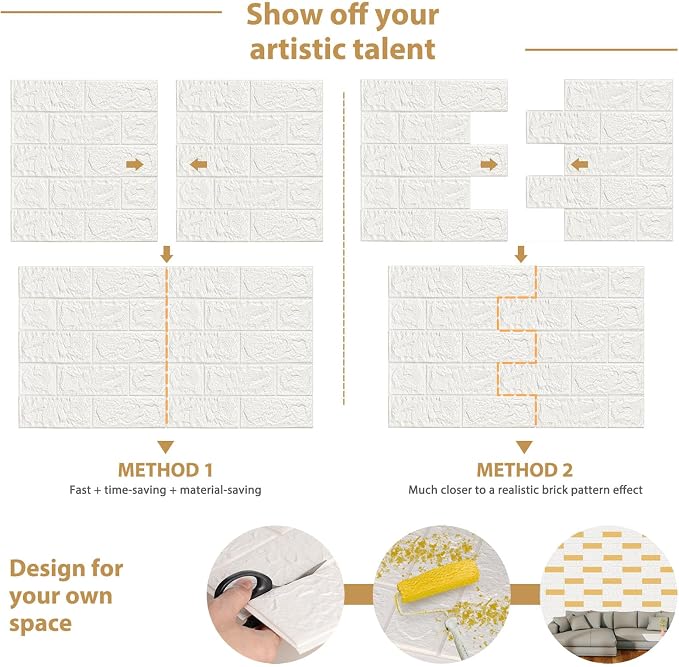JOLOV 3D Wall Panels Peel and Stick, Waterproof PE Foam (20) | Self-adhesive PE foam panels for DIY wall decor in bedrooms and living rooms; easy peel-and-stick installation. - Image 2