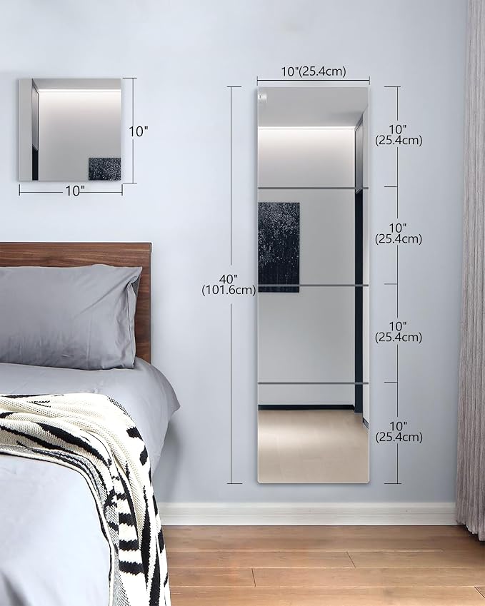 Wall Mirrors for Bedroom Door,Unbreakable Full Length Wall Mirrors Tiles,shatterproof Mirror for Kids 4 Pack 10" x10,Workout for Home Gym Body,Closet Mirror Wall Home Gym - Image 2