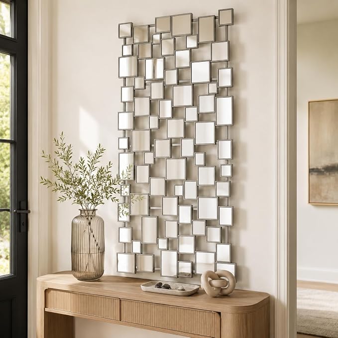 Large Modern Wall Mirror - 27.55"x55.1" Silver Wall Mirrors Metal Framed Decorative Mirror for Entryway Bedroom Living Room Home Decor - Image 8