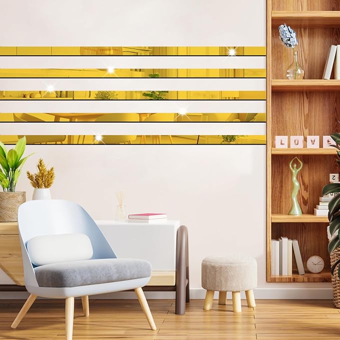 Stripe Mirror Wall Stickers Gold Acrylic Mirror Decals Decor Peel and Stick - Image 5