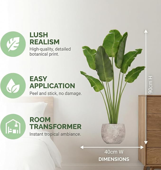 VOSAREA Green Plant Wall Decal Peel and Stick – 3D Realistic Potted Plant Wall Sticker – Removable Waterproof Greenery Stickers & Murals for Bedroom Living Room Office (35.37X15.72Inch) - Image 4